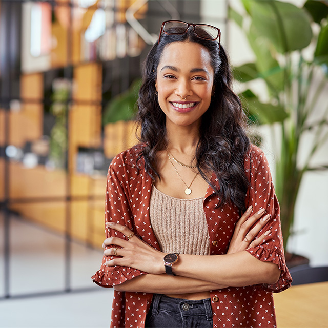 smiling woman with glasses